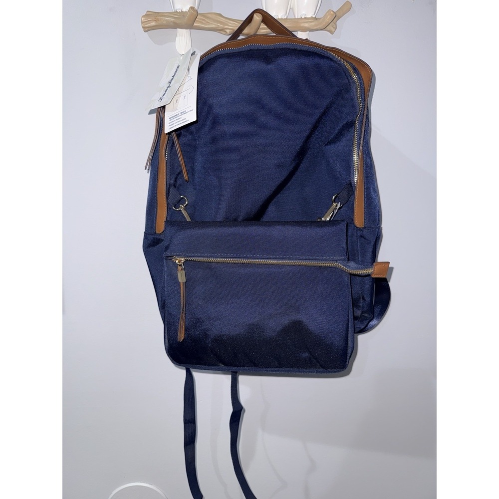 TOMMY BAHAMA Travel Laptop Backpack Crossbody Bag Navy Faux Leather Trim‎ H - Picture 5 of 8